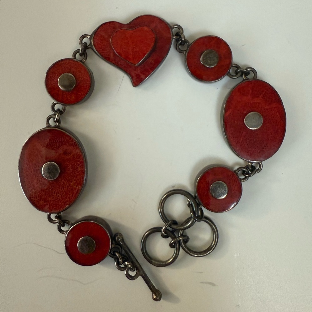 Red Coral Toggle Bracelet 925